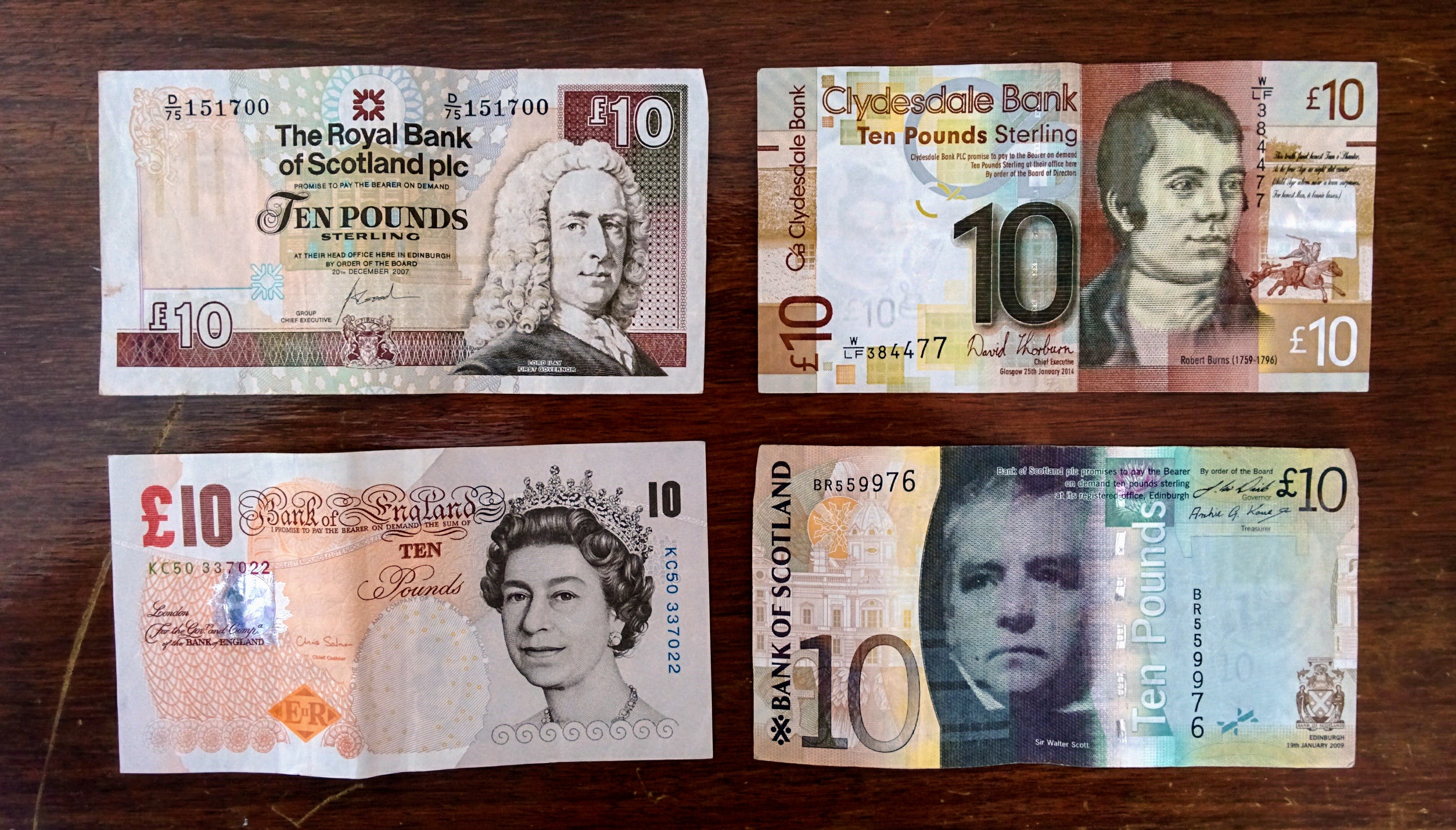 混乱 イギリスの紙幣は銀行ごとに違う絵柄を発行 スコットランド主要銀行の紙幣 コスモポリタン エンジニアライフ